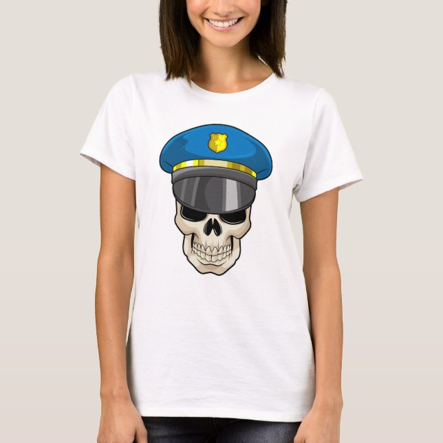 Camiseta Crânio como policial com chapéu policial (Frente)