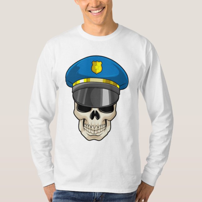 Camiseta Crânio como policial com chapéu policial (Frente)