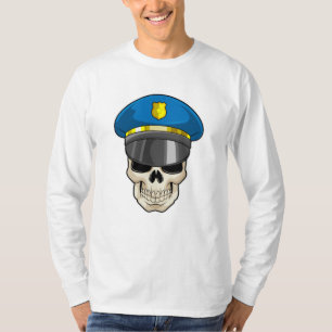 Camiseta Crânio como policial com chapéu policial