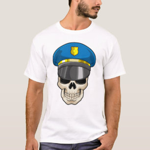 Camiseta Crânio como policial com chapéu policial