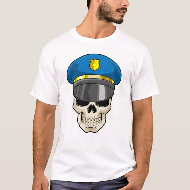 Camiseta Crânio como policial com chapéu policial (Frente)