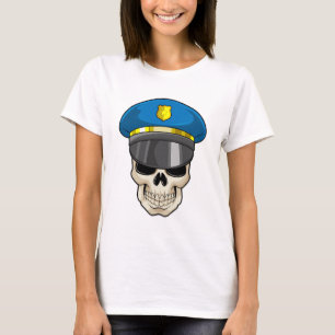 Camiseta Crânio como policial com chapéu policial