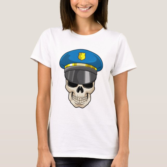 Camiseta Crânio como policial com chapéu policial (Frente)