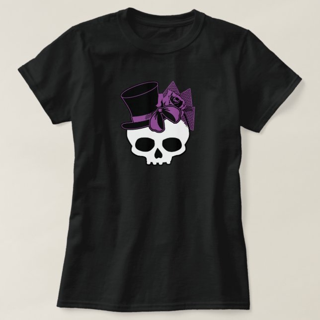 Camiseta Crânio Cónico Com Arco Rosa Roxo De Cima (Frente do Design)