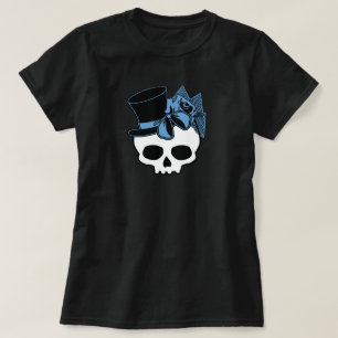 Camiseta Crânio Cónico Com Rosa Azul De Chapéu Superior