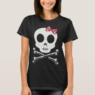Camiseta Crânio Cónico E Crossbones Rosa Arco Tie Halloween