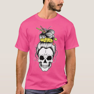 Camiseta Crânio Coque Suja Avó Tecer Mulheres Hal