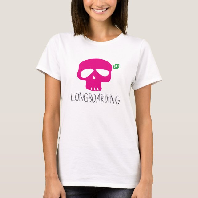 CAMISETA CRÂNIO COR-DE-ROSA DE LONGBOARD (Frente)