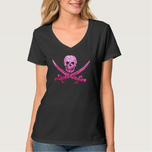 Camiseta Crânio cor-de-rosa do pirata e Sequins dos