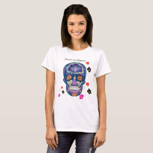 Camiseta Crânio cor-de-rosa e alaranjado azul do açúcar