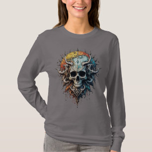 Camiseta Crânio Cósmico Ornado Mandala Gótico Barroco