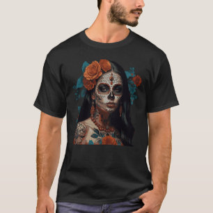 Camiseta Crânio Crânio Coroa Floral