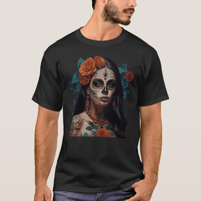 Camiseta Crânio Crânio Coroa Floral (Frente)