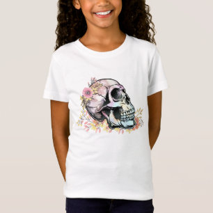 Camiseta Crânio da aguarela com flores do outono