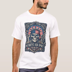 Camiseta Crânio da Liberdade Cibernética Patriótica Futuro