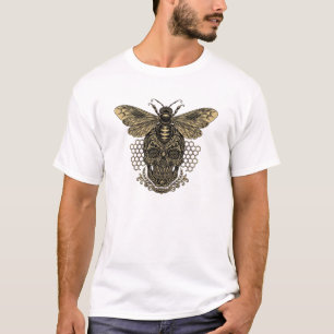 Camiseta Crânio de Abelha Gótica - Abelha com Ouro Ornament