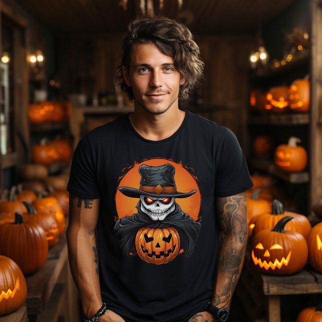 Camiseta Crânio de Abóbora do Halloween (creepy skull and pumpkin halloween shirt)
