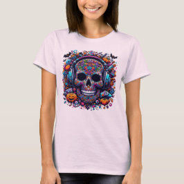 Camiseta Cranio de Açúcar Colorido Dia das Bruxas Dia dos M
