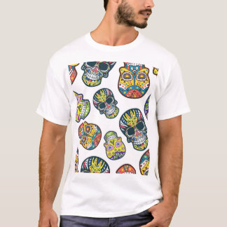 Camiseta Crânio de açúcar colorido: padrão intrincado.