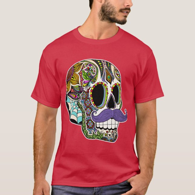 Camiseta Cranio de Açúcar com Bigode Versão Colorida (Frente)