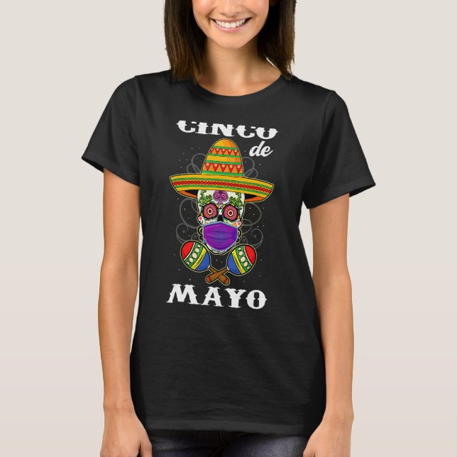 Camiseta Crânio De Açúcar Da Família Mask Fiesta Cinco De M (Frente)