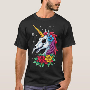 Camiseta Cranio de Açúcar de Unicórnio Arte Mexicana, Camis