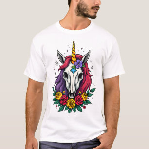 Camiseta Cranio de Açúcar de Unicórnio Arte Mexicana, Camis