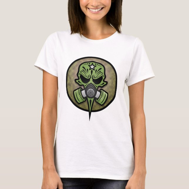 Camiseta Crânio de açúcar em máscara de gás (Frente)
