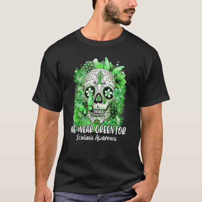 Camiseta Crânio De Açúcar Flor Vestimos Verde Para Escolios (Frente)