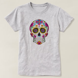 Camiseta Crânio de açúcar floral colorido