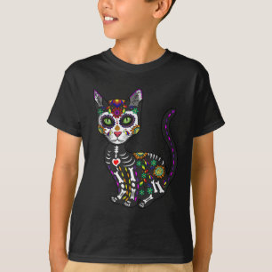 Camiseta Crânio De Açúcar Gato Mexicano Dia das Bruxas d