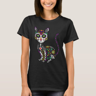 Camiseta Crânio De Açúcar Gato Mexicano Dia das Bruxas d