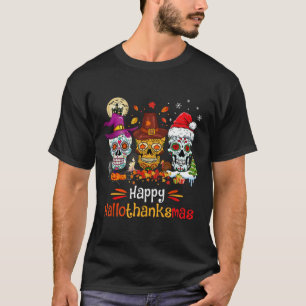 Camiseta Cranio de Açúcar Hallothanksmas Halloween Dia de A