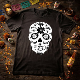 Camiseta Cranio de Açúcar Mexicano 2 Preto e Branco Masculi