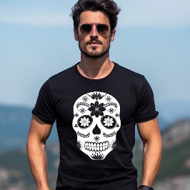 Camiseta Cranio de Açúcar Mexicano 2 Preto e Branco Masculi