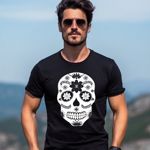 Camiseta Cranio de Açúcar Mexicano 2 Preto e Branco Masculi