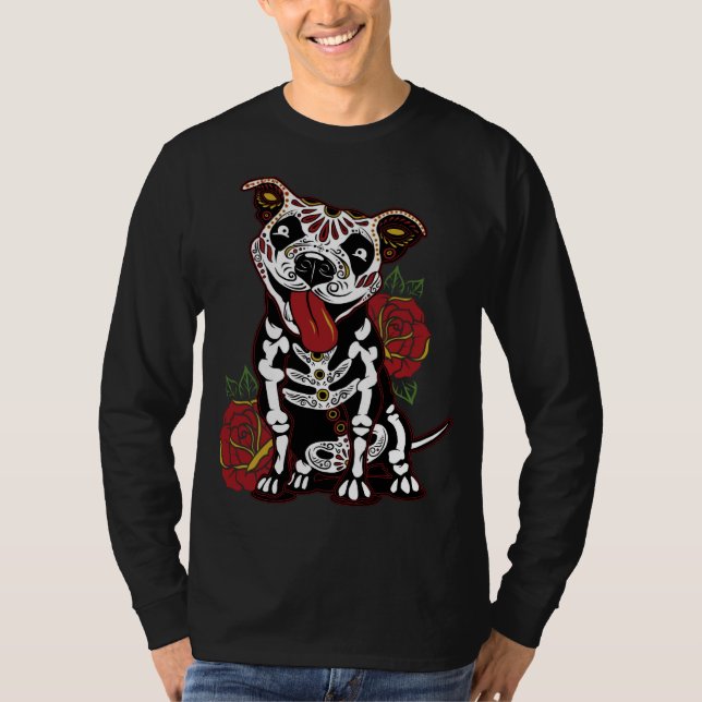 Camiseta Crânio de Açúcar Pitbull para Mulheres Pitbull Pai (Frente)