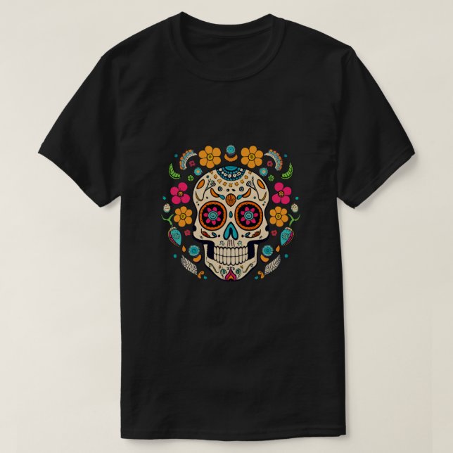 Camiseta Crânio de açúcar vibrante Fiesta - Dia De Los Muer (Frente do Design)