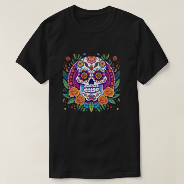 Camiseta Crânio de açúcar vibrante Fiesta - Dia De Los Muer (Frente do Design)