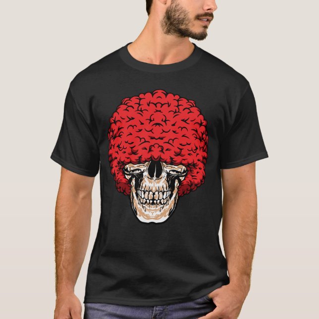 Camiseta Crânio de Afro-Homem: Abundante Cabelo Vermelho Cu (Frente)