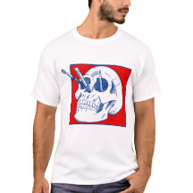 Crânio de artista com lápis e pincéis