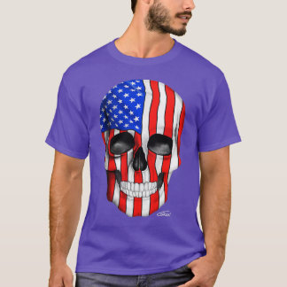 Camiseta Crânio De Bandeira Americano Em Fundo Escuro
