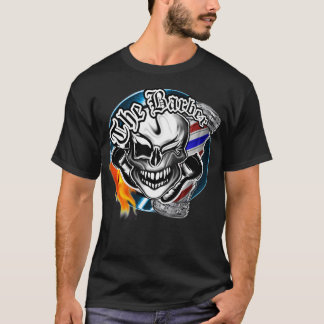 Camiseta Crânio de Barber com Razor Flamejante