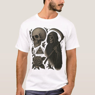 Camiseta Crânio de Bode Oculto com Pentagrama – Tatuagem Gó