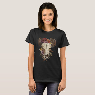 Camiseta Crânio de Búfalo Floral Vaqueira