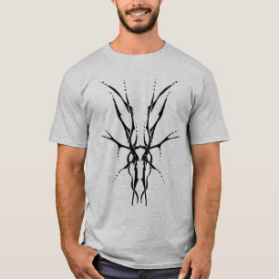 Camiseta Crânio de Cervo Tribal Preto Design de Caça