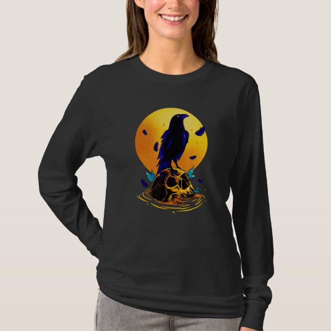 Camiseta Crânio De Corvo Branco E Negro Emo Punk Gótico B (Frente)