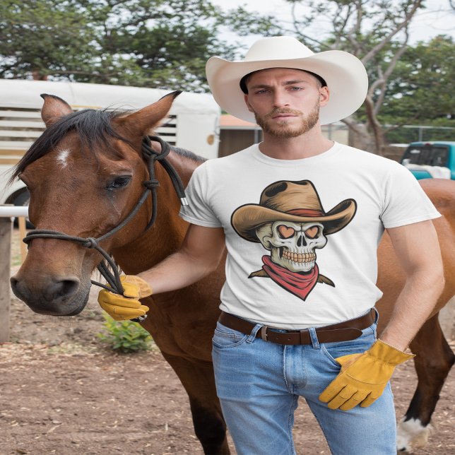 Camiseta Crânio de cowboy bonito - olhos cardíacos (Criador carregado)
