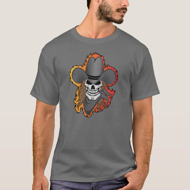 Camiseta Crânio de Cowboy Flaming (Frente)