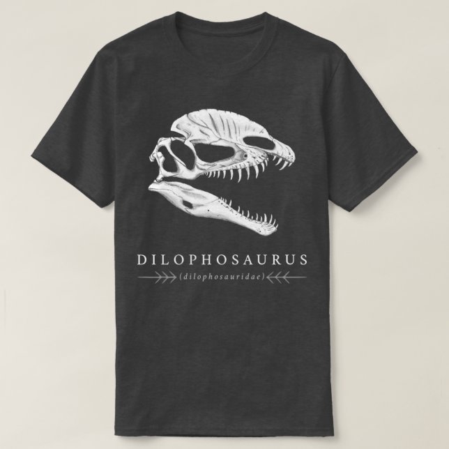 Camiseta Crânio de dinossauro Dilophossauro (Frente do Design)